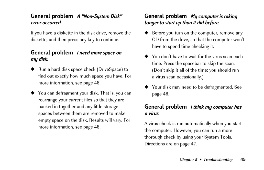 HP 8290 (US/CAN) manual General problem a Non-System Disk error occurred, General problem I need more space on my disk 