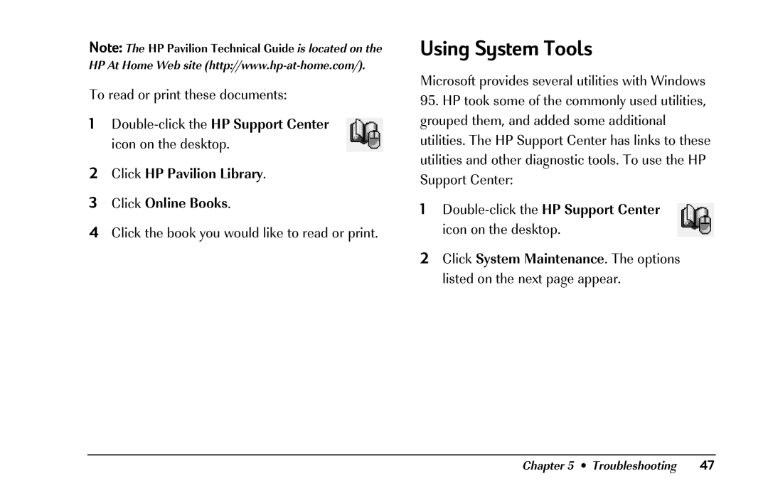 HP 8290 (US/CAN) manual Using System Tools, Click HP Pavilion Library Click Online Books 