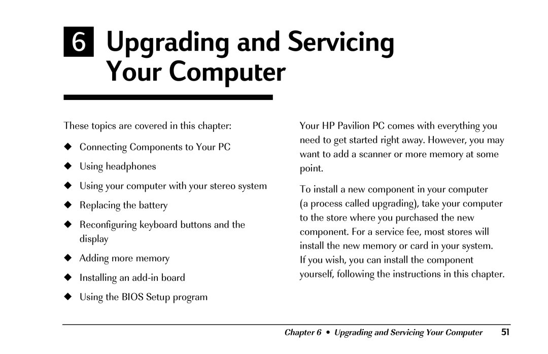 HP 8290 (US/CAN) manual Upgrading and Servicing Your Computer 