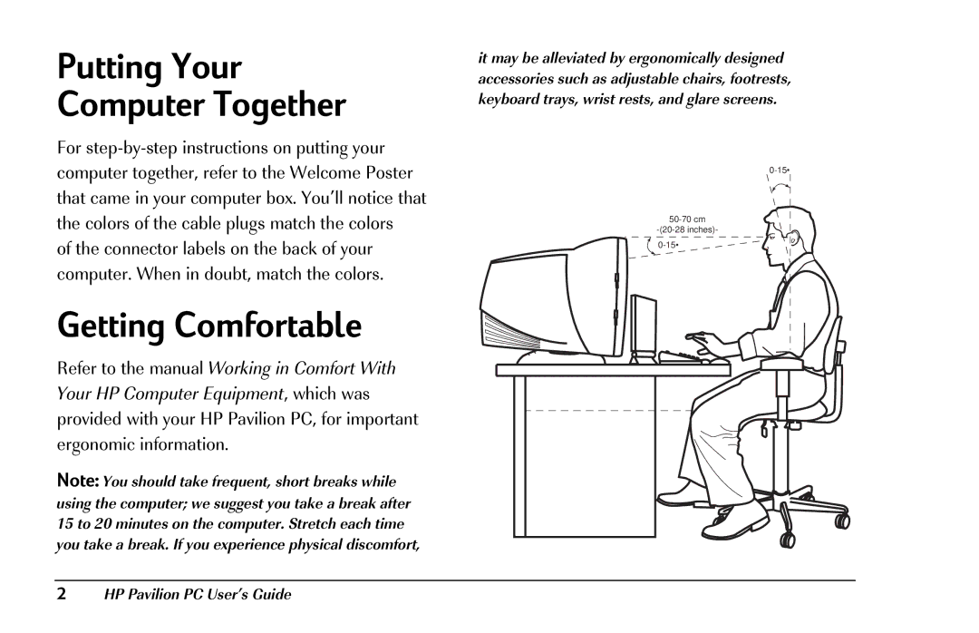 HP 8290 (US/CAN) manual Getting Comfortable, Putting Your Computer Together 