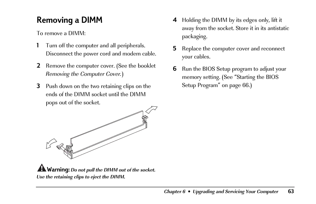 HP 8290 (US/CAN) manual Removing a Dimm 