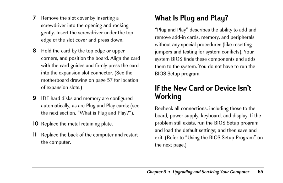 HP 8290 (US/CAN) manual What Is Plug and Play?, If the New Card or Device Isn’t Working 