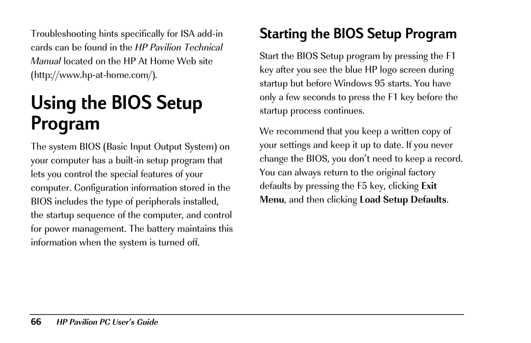 HP 8290 (US/CAN) manual Using the Bios Setup Program, Starting the Bios Setup Program 