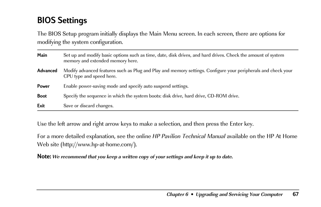 HP 8290 (US/CAN) manual Bios Settings, Main 