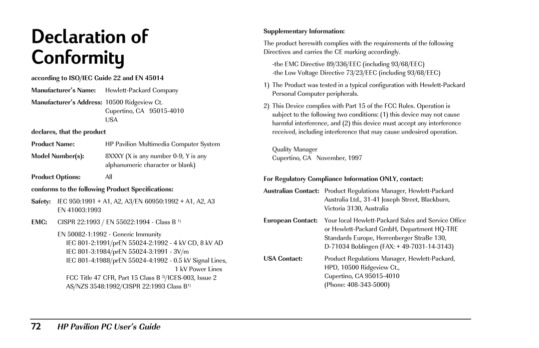 HP 8290 (US/CAN) manual Declaration Conformity, Declares, that the product 