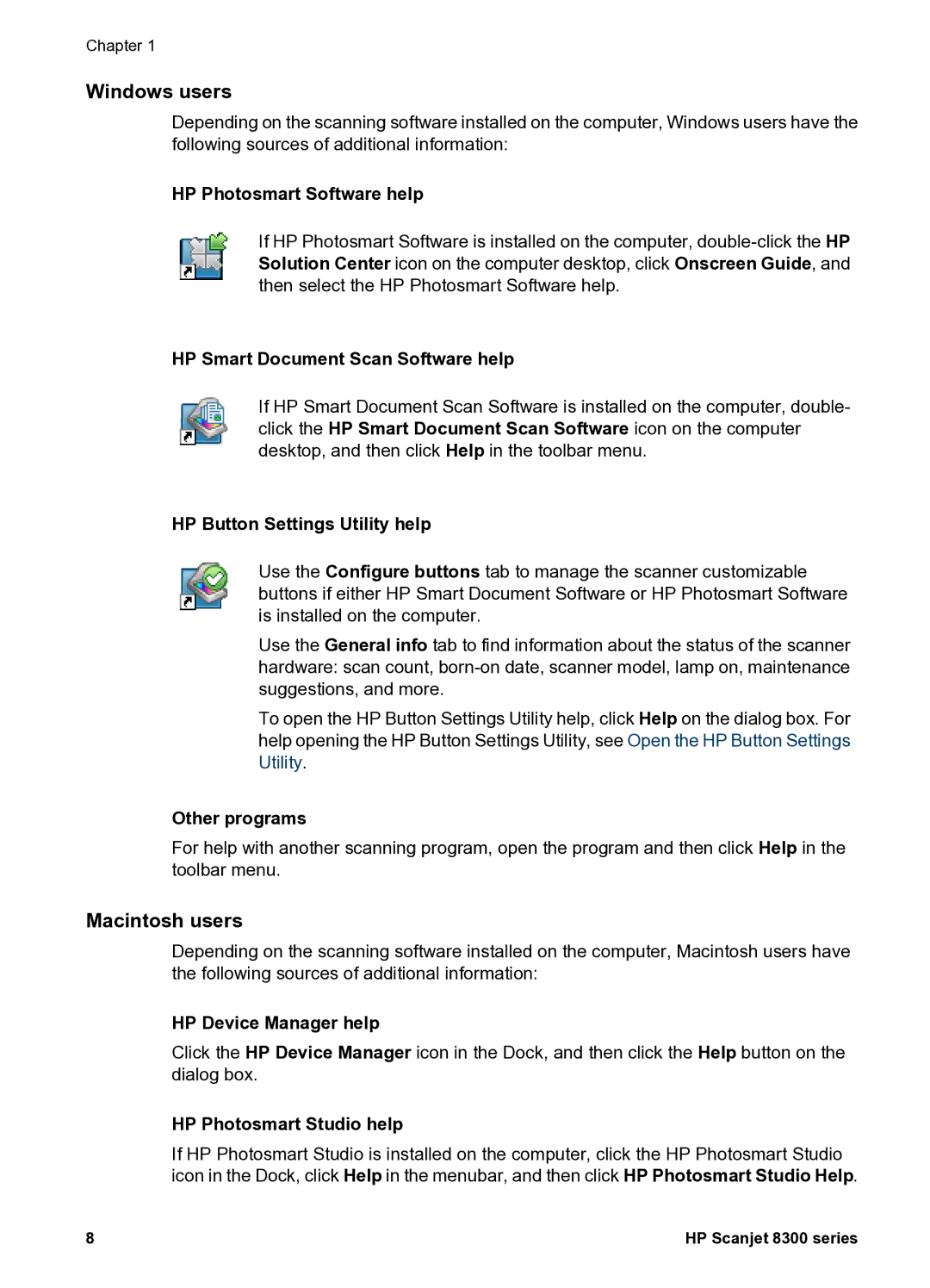 HP 8300 8300 manual Windows users, Macintosh users 
