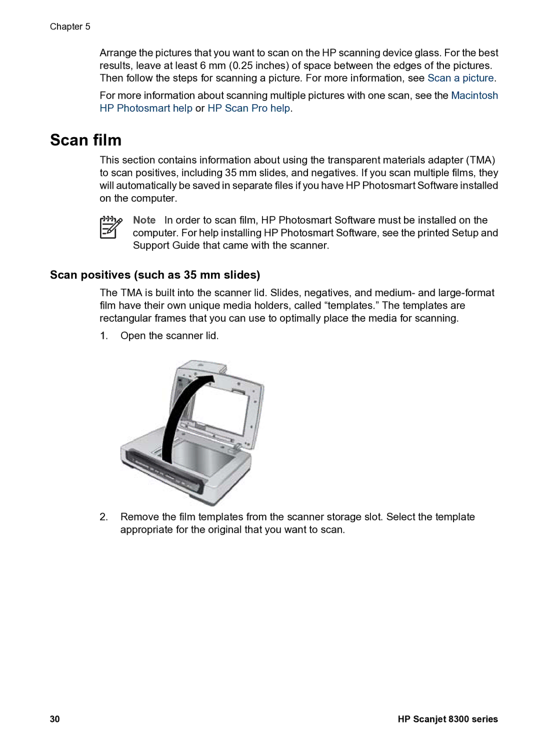 HP 8300 8300 manual Scan film, Scan positives such as 35 mm slides 