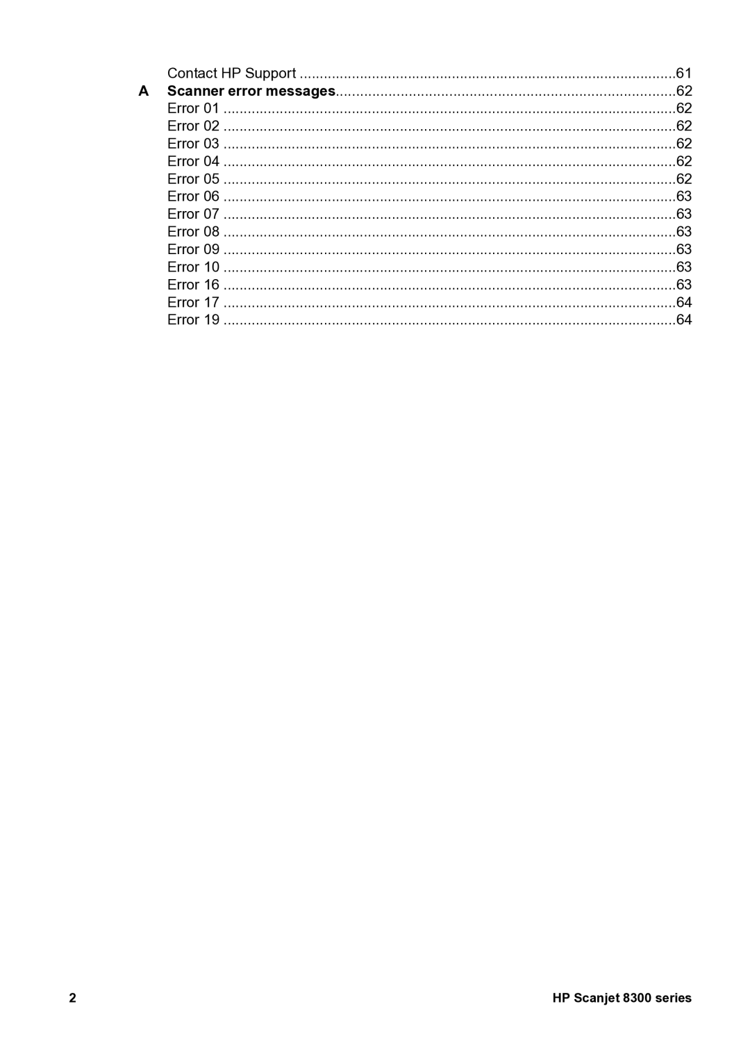 HP 8300 8300 manual Contact HP Support Scanner error messages Error 