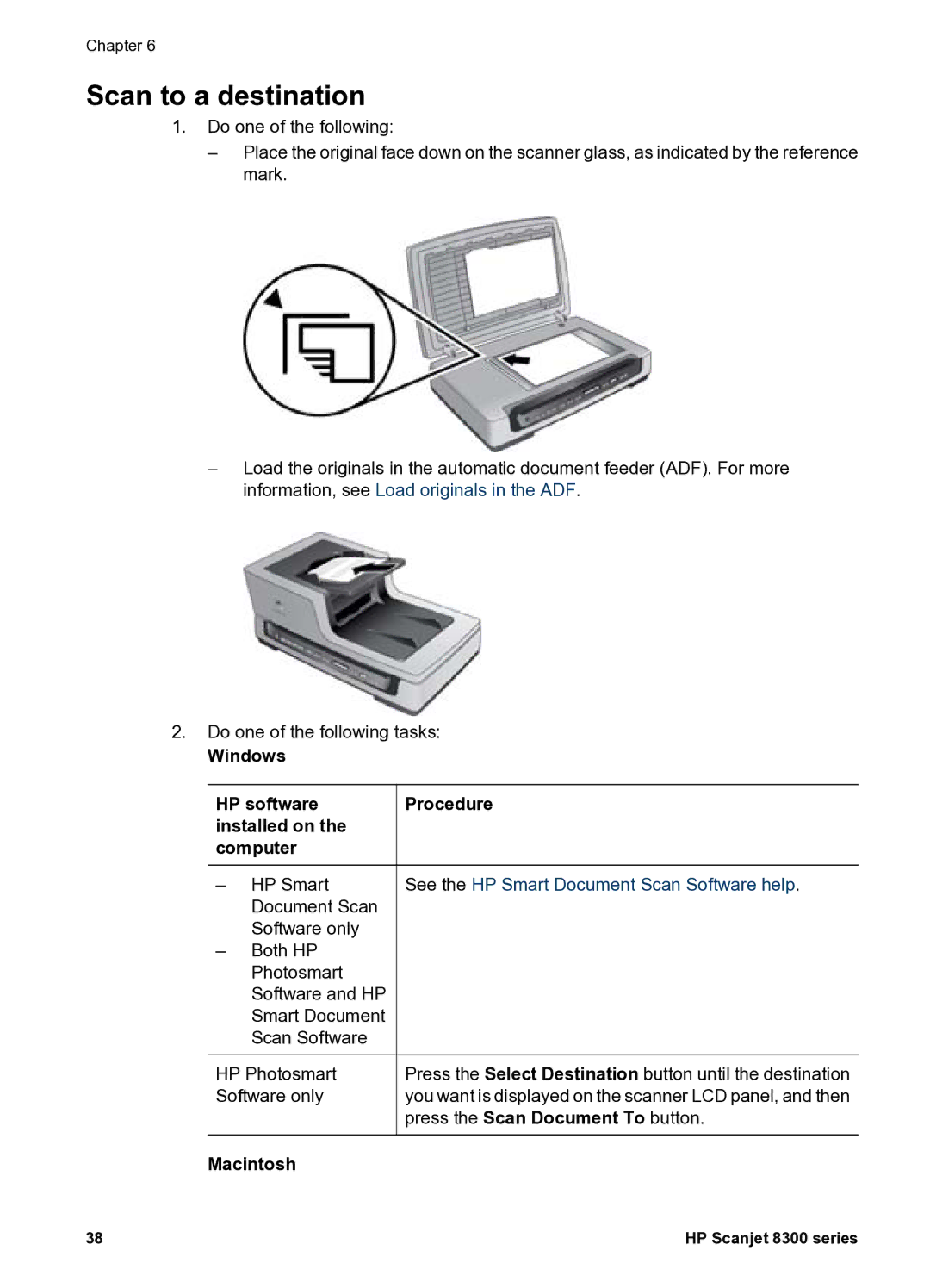 HP 8300 8300 manual Scan to a destination, Windows HP software installed on the computer 