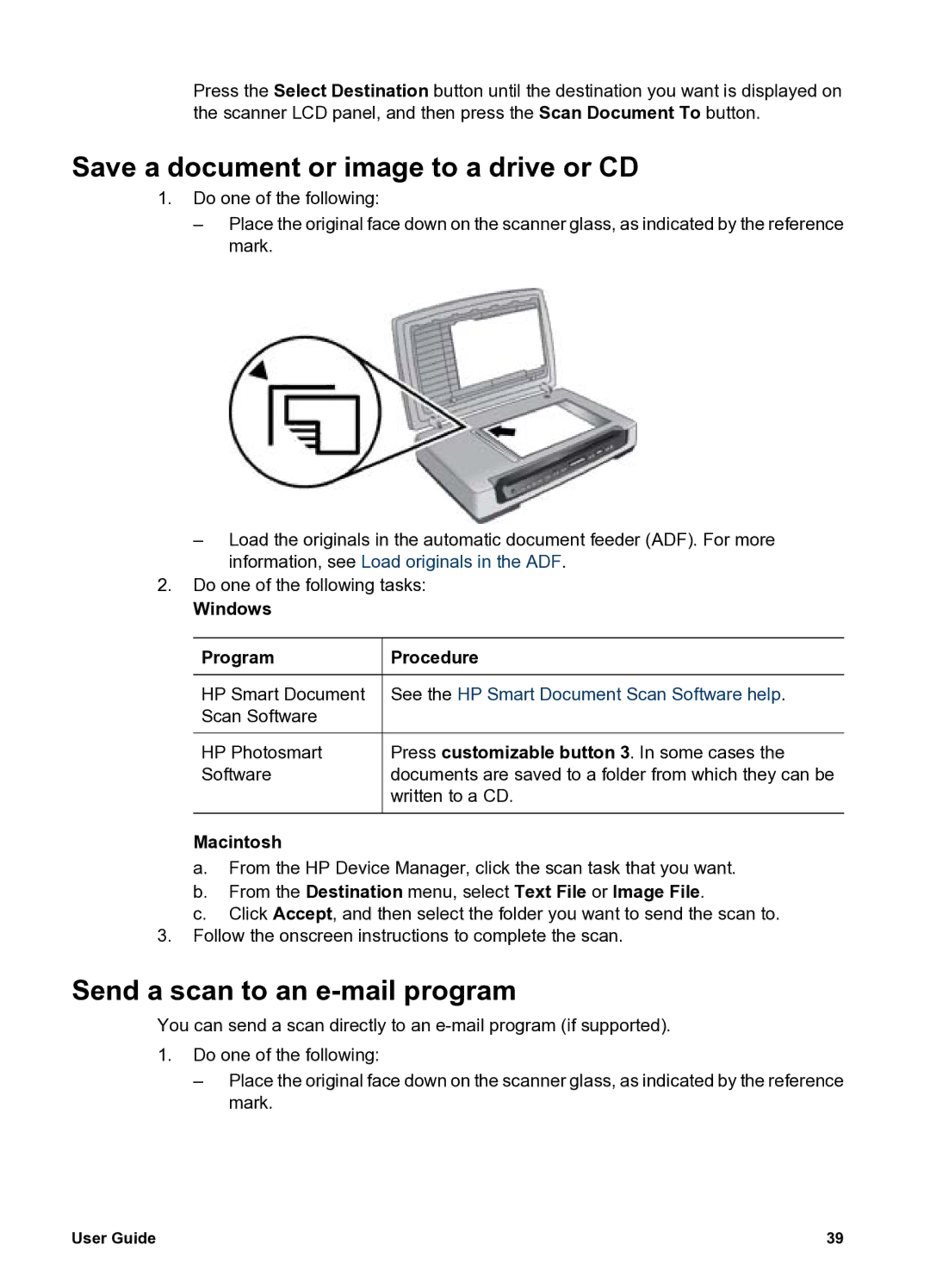 HP 8300 8300 manual Save a document or image to a drive or CD, Send a scan to an e-mail program 