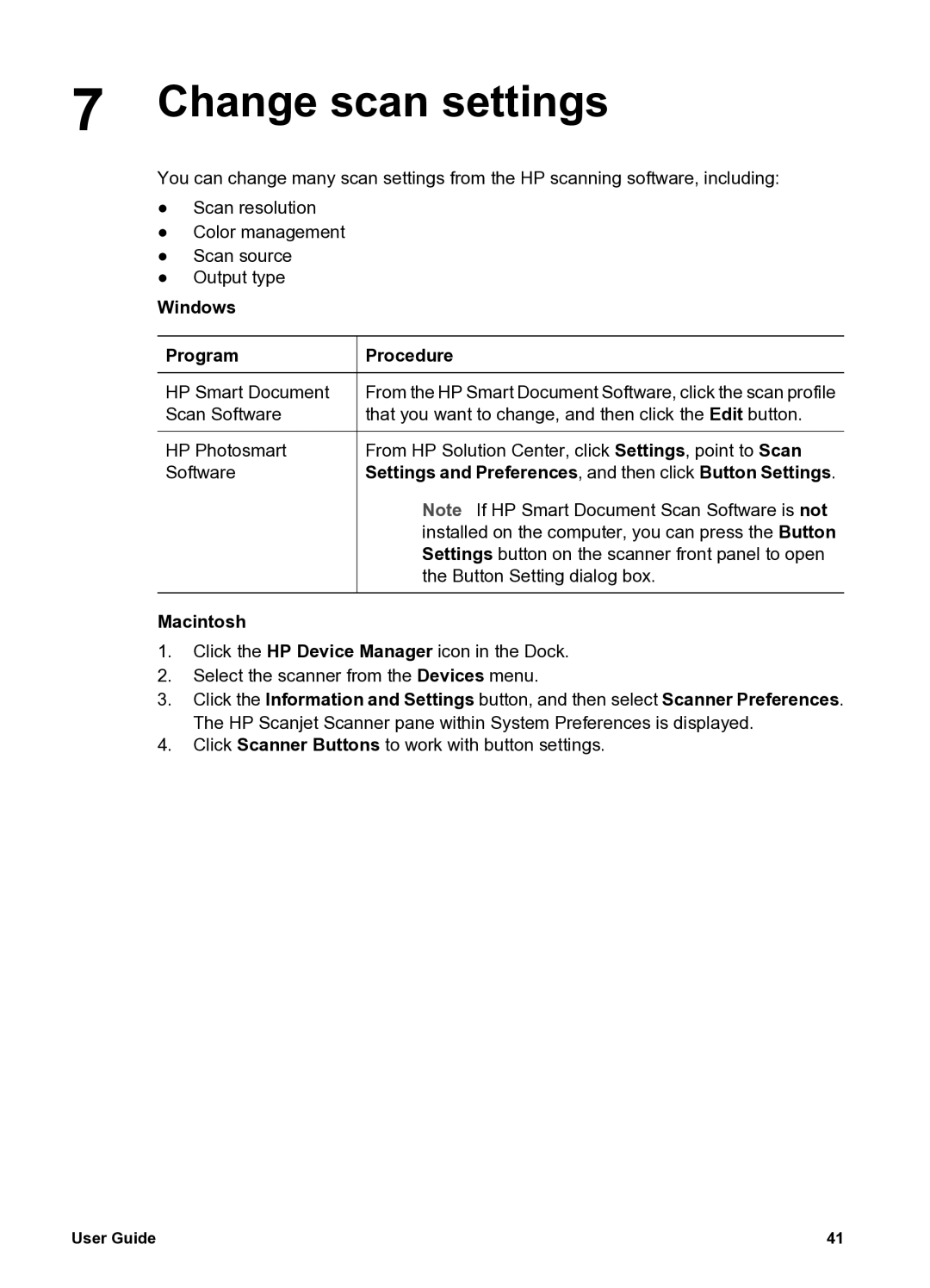 HP 8300 8300 manual Change scan settings, Macintosh 