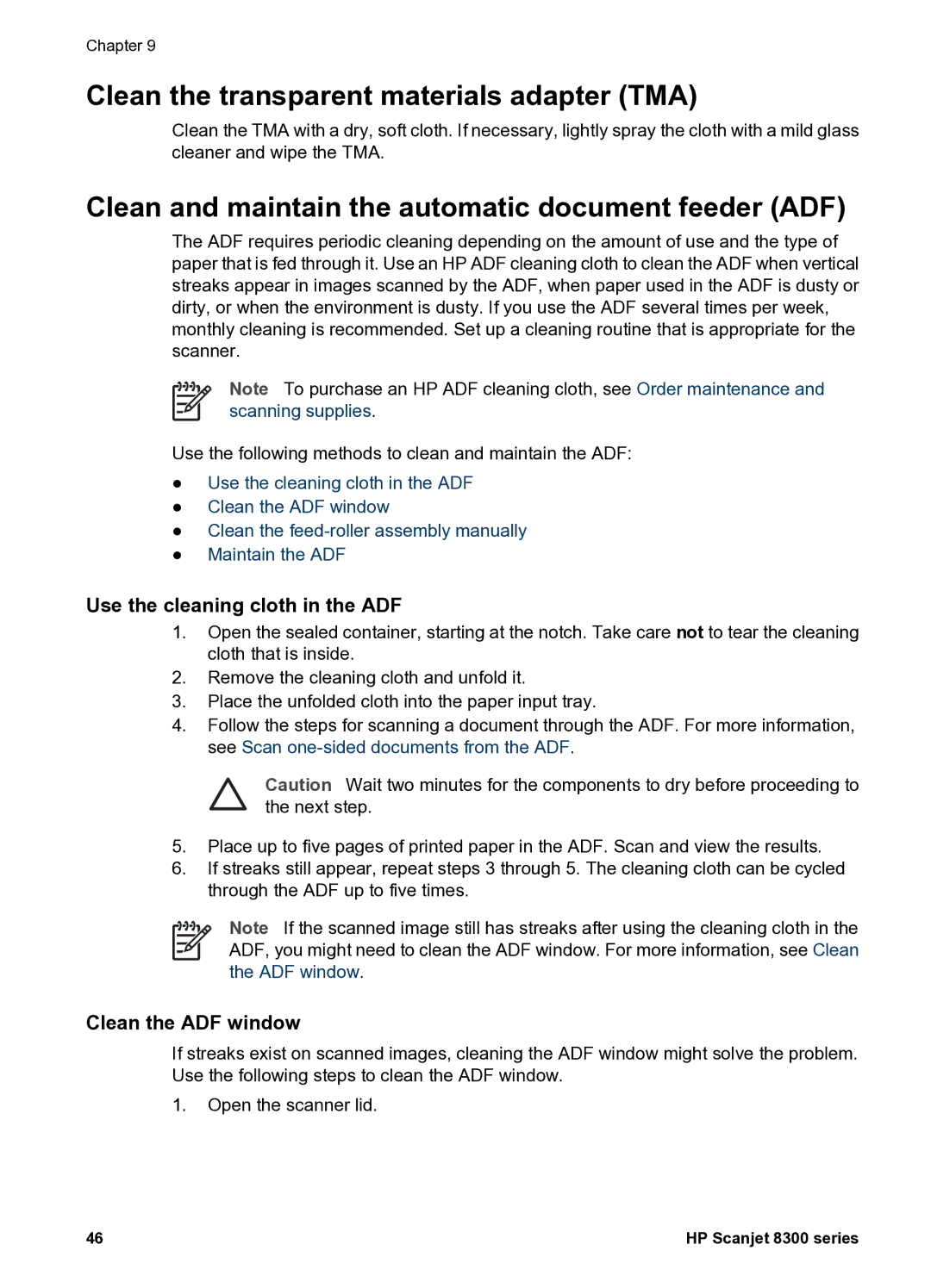 HP 8300 8300 manual Clean the transparent materials adapter TMA, Clean and maintain the automatic document feeder ADF 