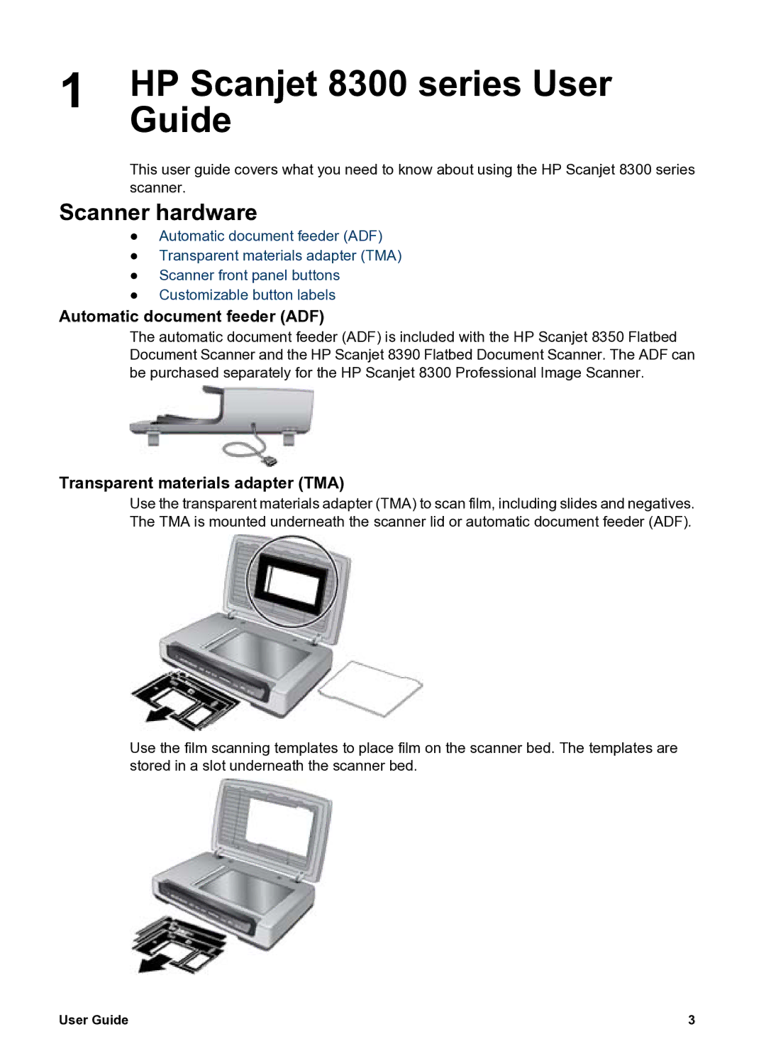 HP 8300 8300 manual HP Scanjet 8300 series User, Guide, Scanner hardware, Automatic document feeder ADF 