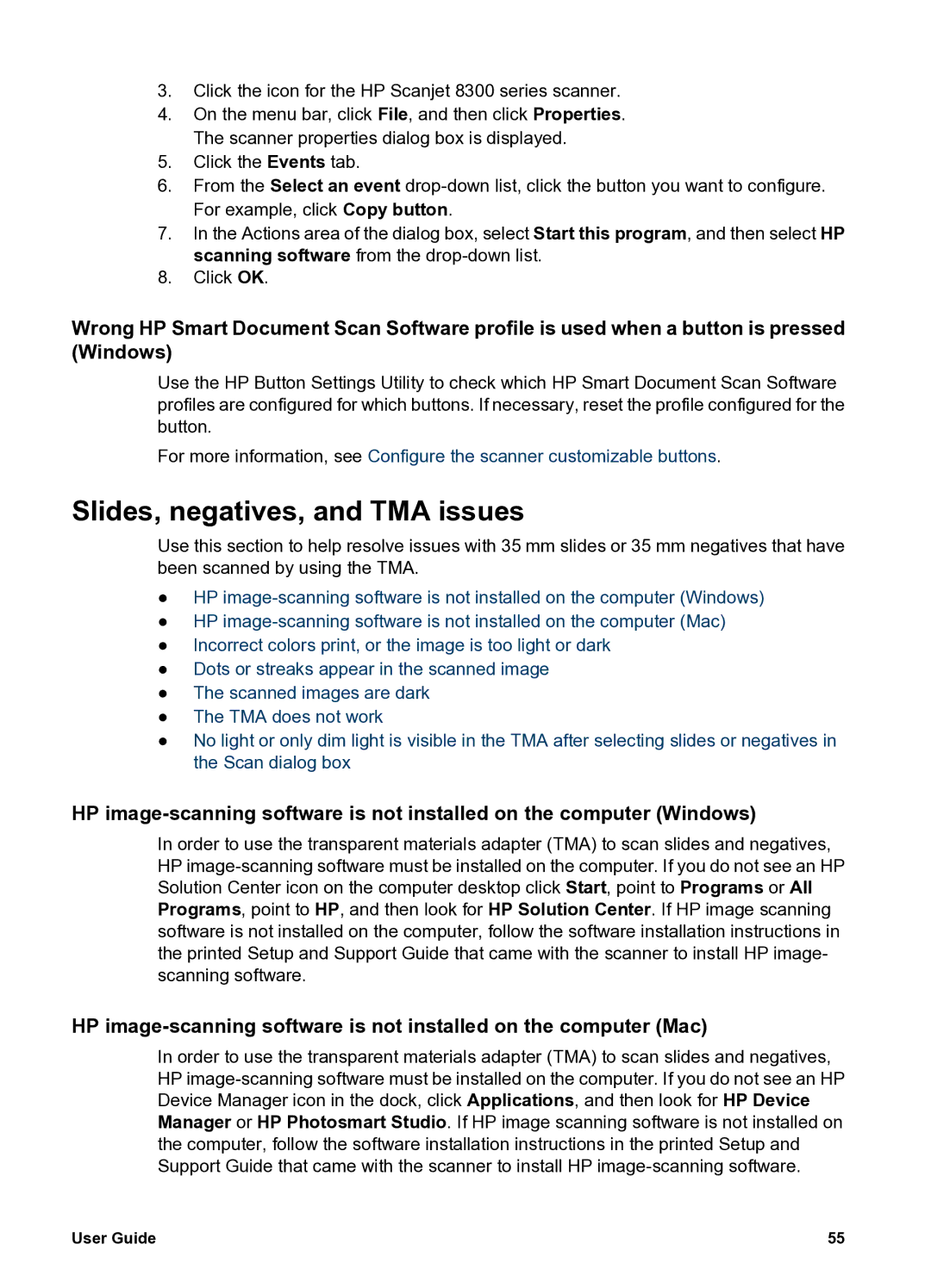 HP 8300 8300 manual Slides, negatives, and TMA issues 