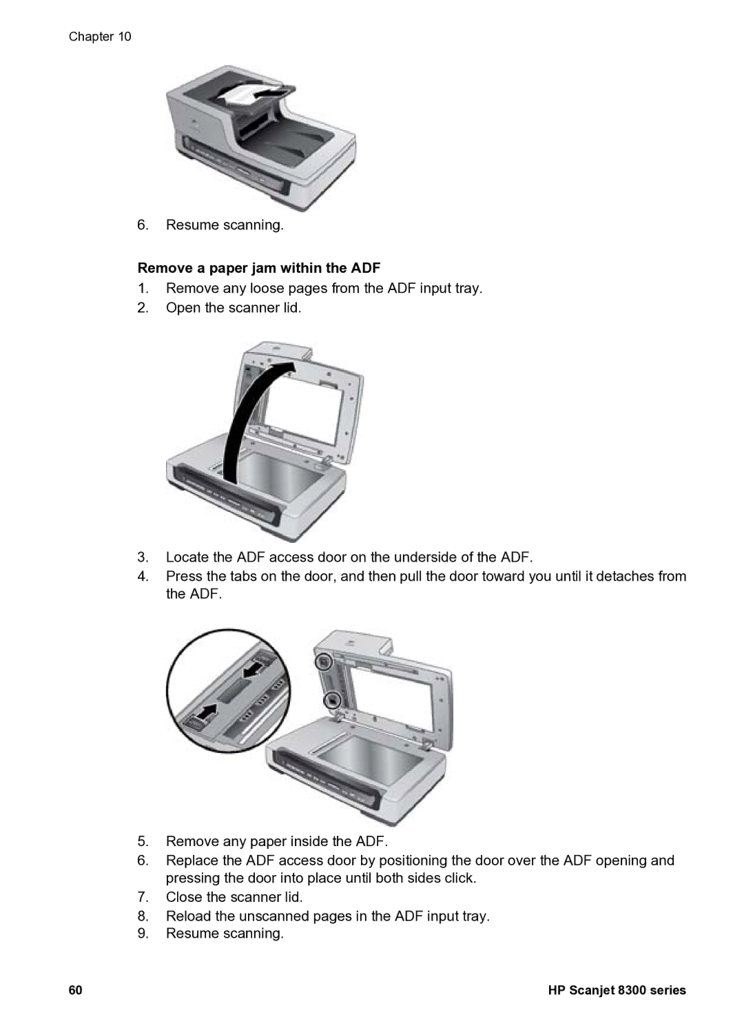 HP 8300 8300 manual Remove a paper jam within the ADF 