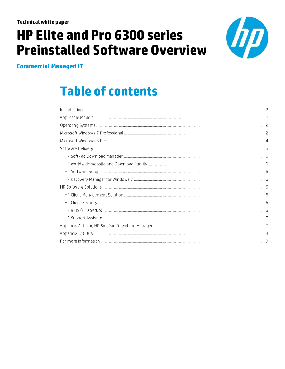 HP 8300 manual HP Elite and Pro 6300 series Preinstalled Software Overview 