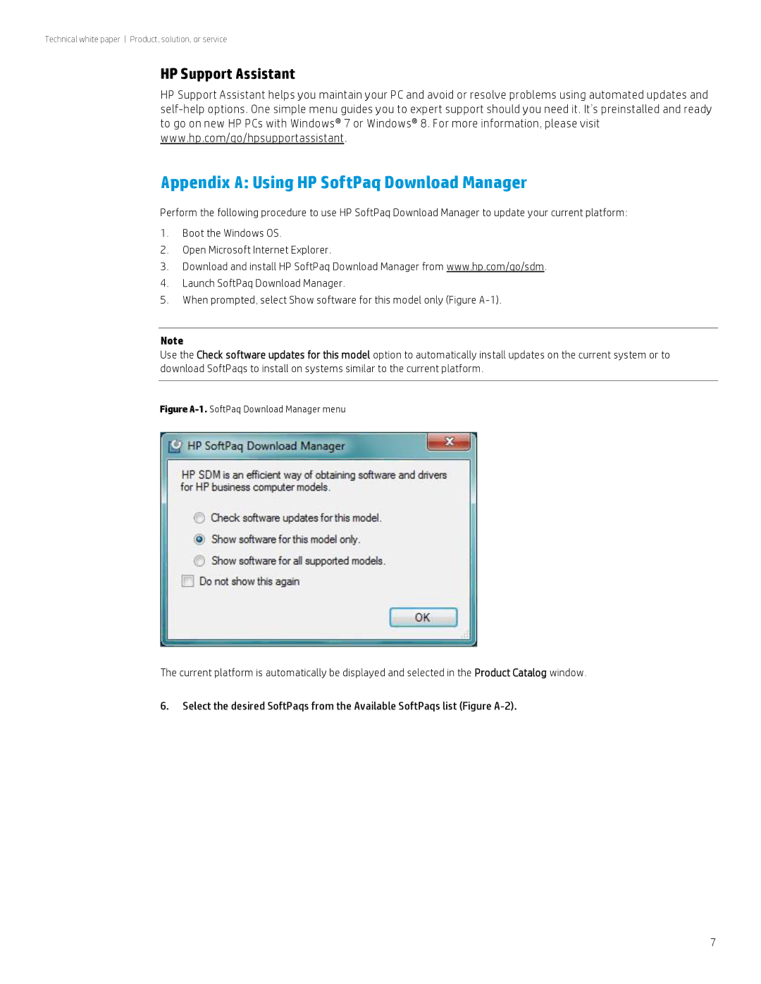 HP 8300 manual Appendix a Using HP SoftPaq Download Manager, Figure A-1.SoftPaq Download Manager menu 