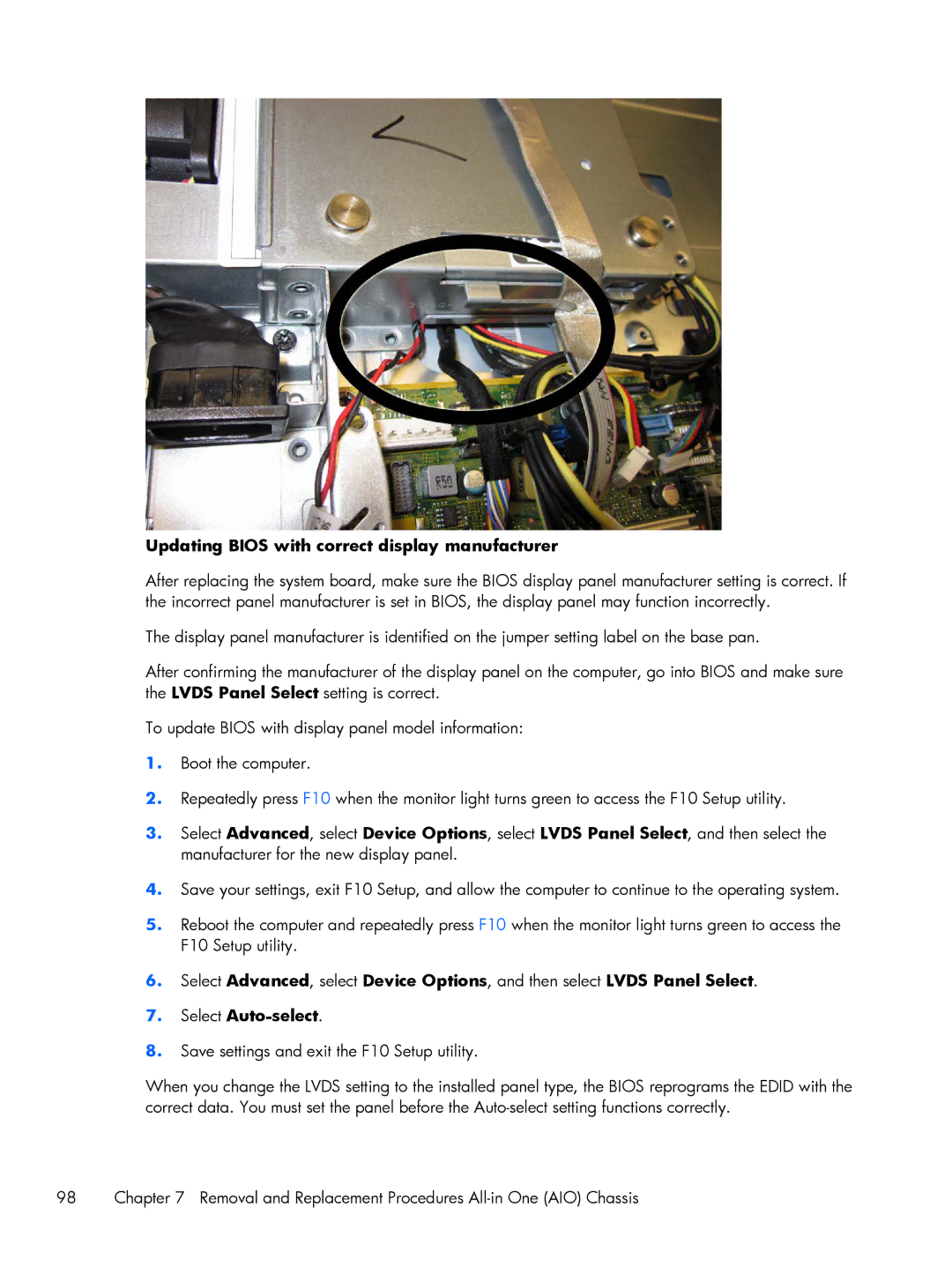 HP 8300 manual Updating Bios with correct display manufacturer 