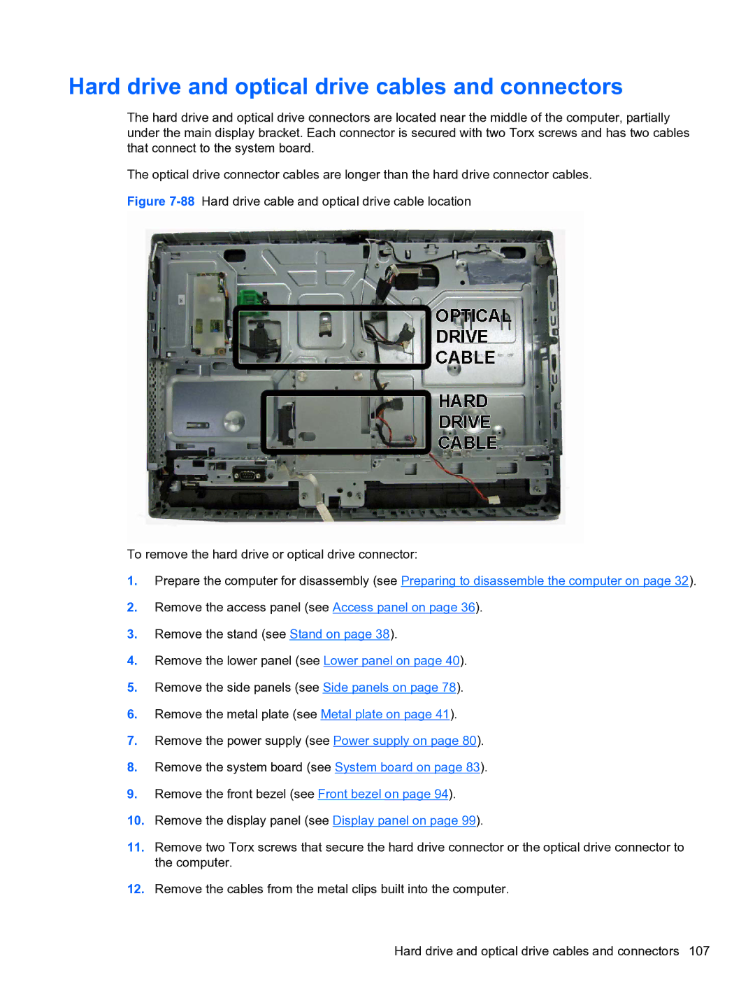 HP 8300E B8U11UT#ABA manual Hard drive and optical drive cables and connectors 