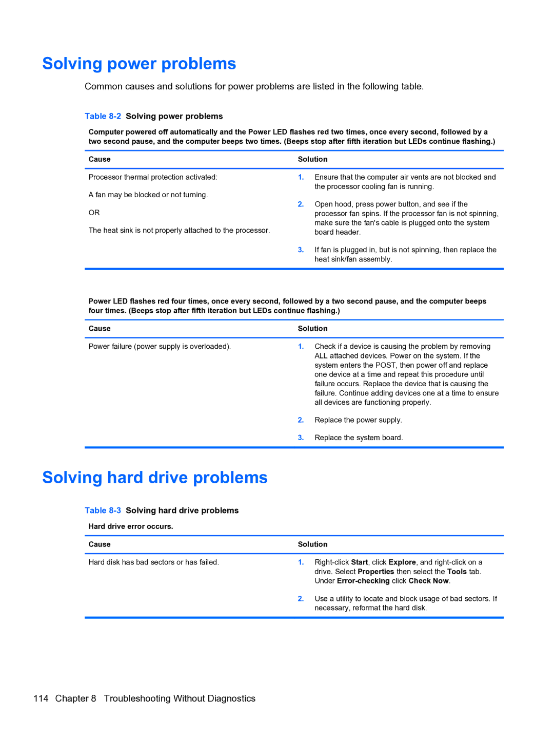 HP 8300E B8U11UT#ABA manual 2Solving power problems, 3Solving hard drive problems 