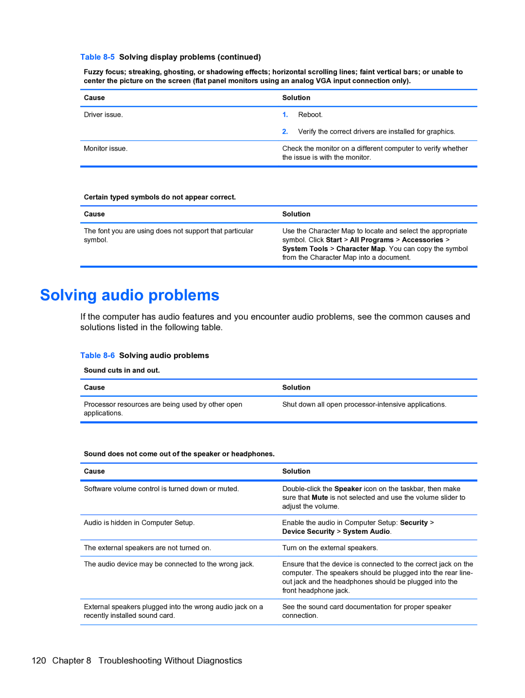 HP 8300E B8U11UT#ABA manual 6Solving audio problems 