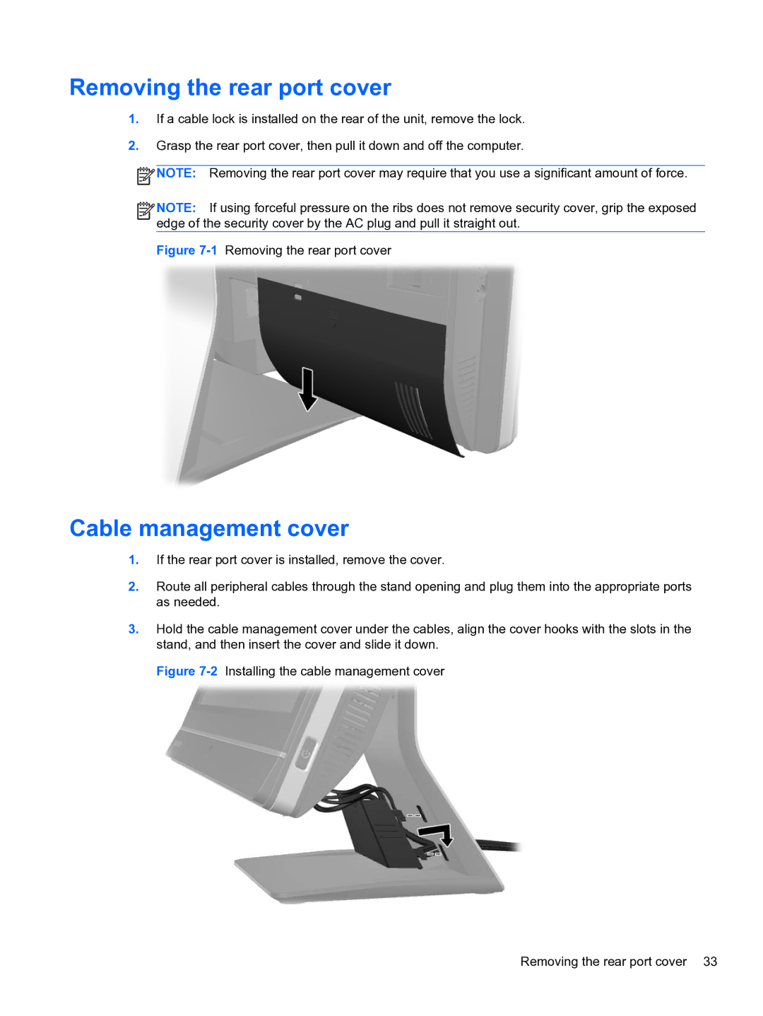 HP 8300E B8U11UT#ABA manual Removing the rear port cover, Cable management cover 