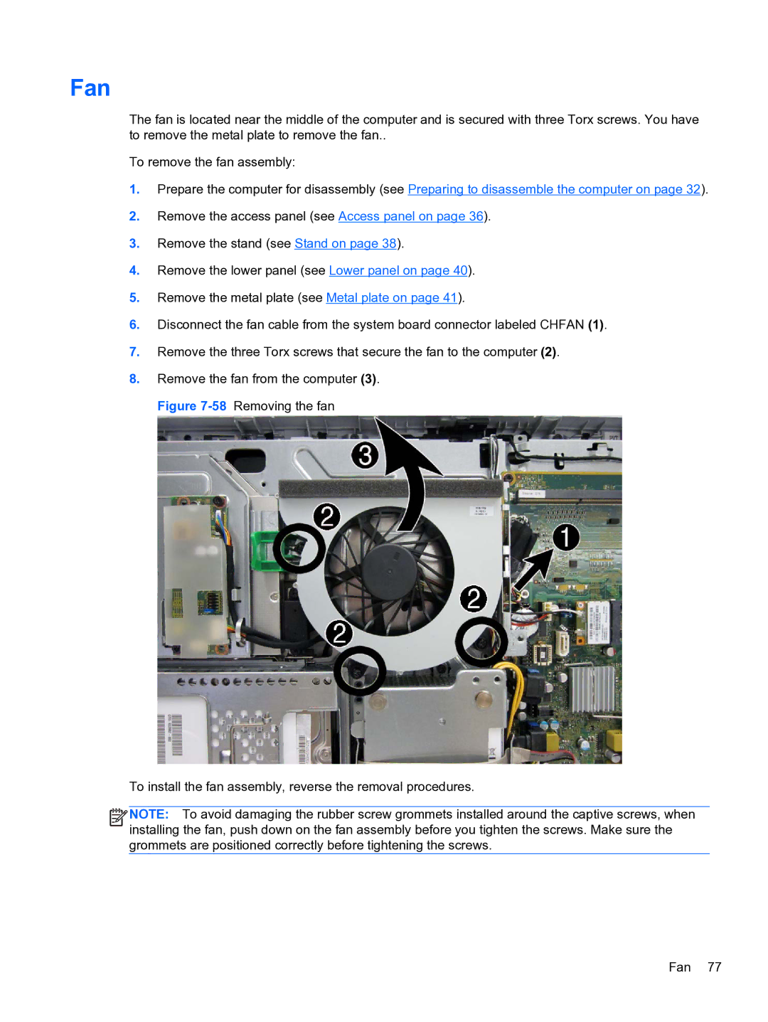 HP 8300E B8U11UT#ABA manual Fan 