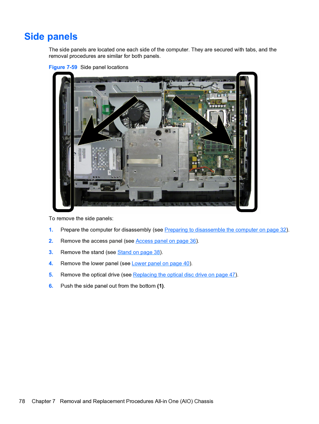 HP 8300E B8U11UT#ABA manual Side panels, 59Side panel locations To remove the side panels 