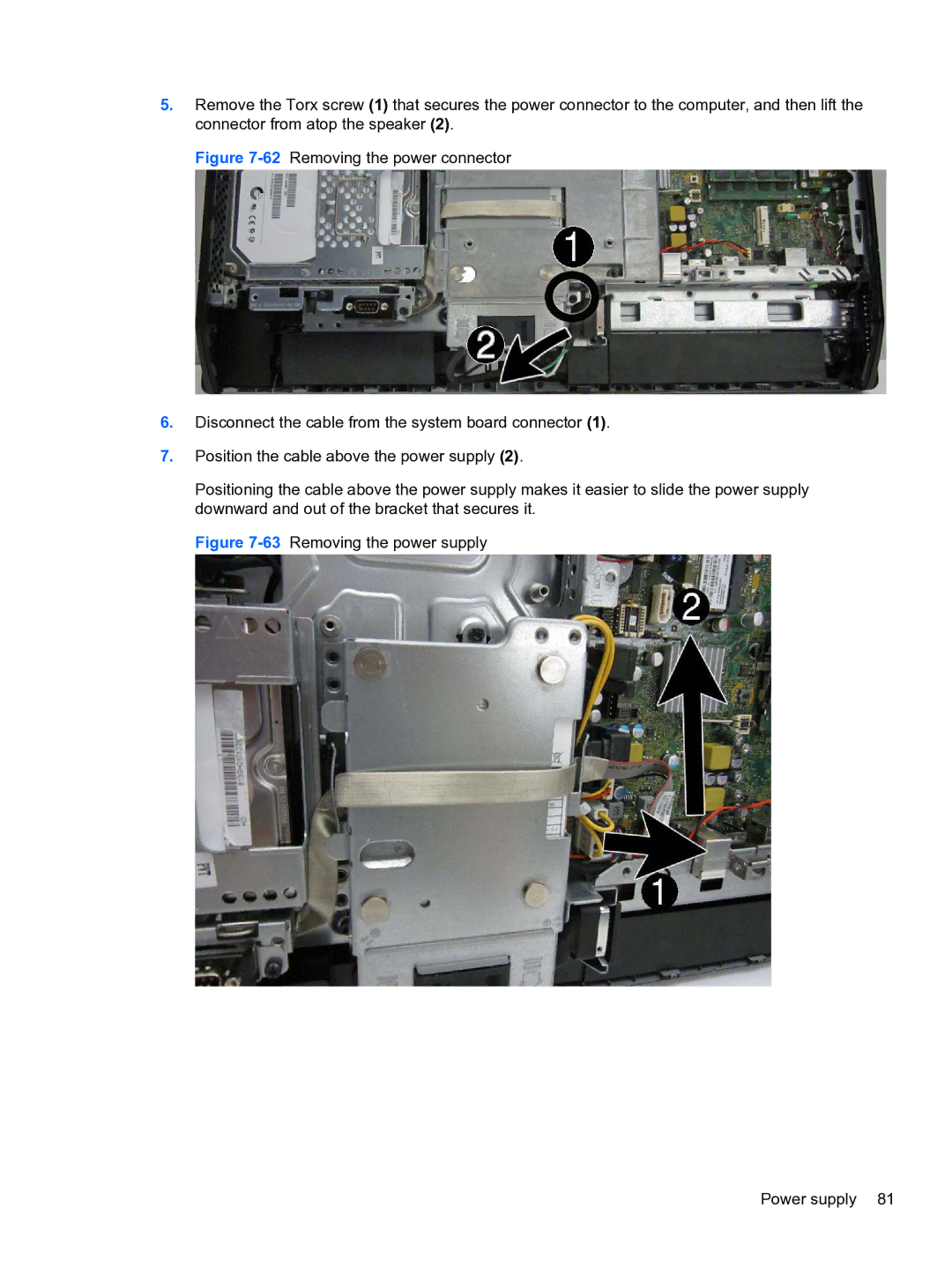 HP 8300E B8U11UT#ABA manual 63Removing the power supply Power supply 