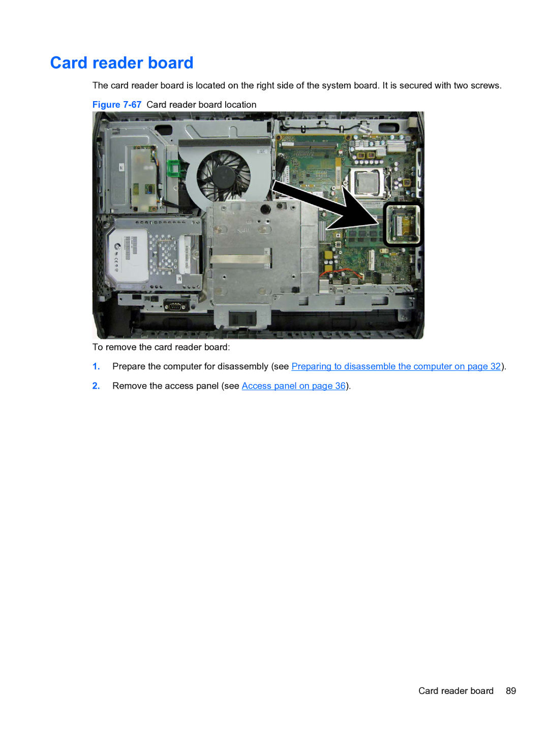 HP 8300E B8U11UT#ABA manual Card reader board 