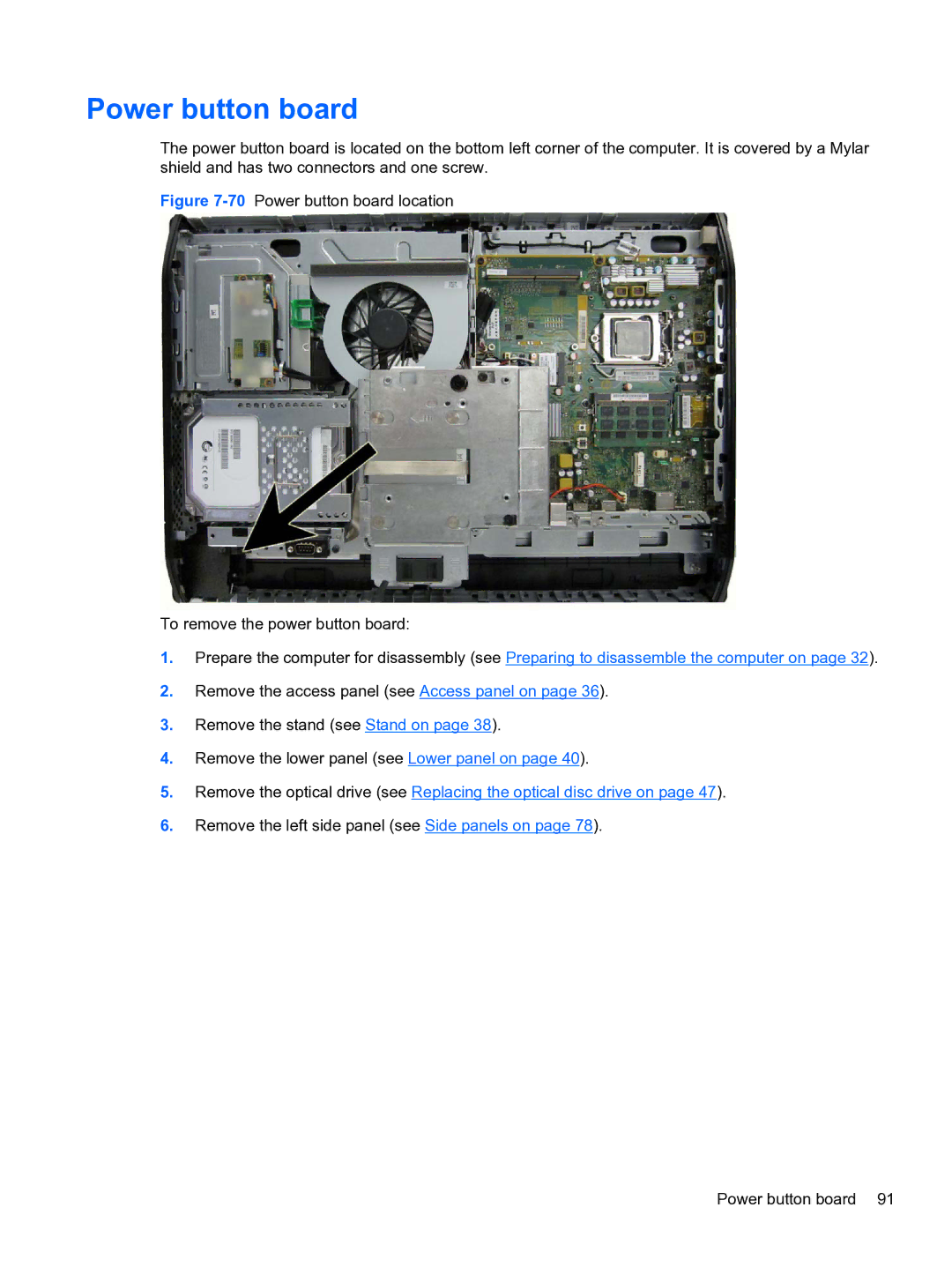 HP 8300E B8U11UT#ABA manual Power button board 