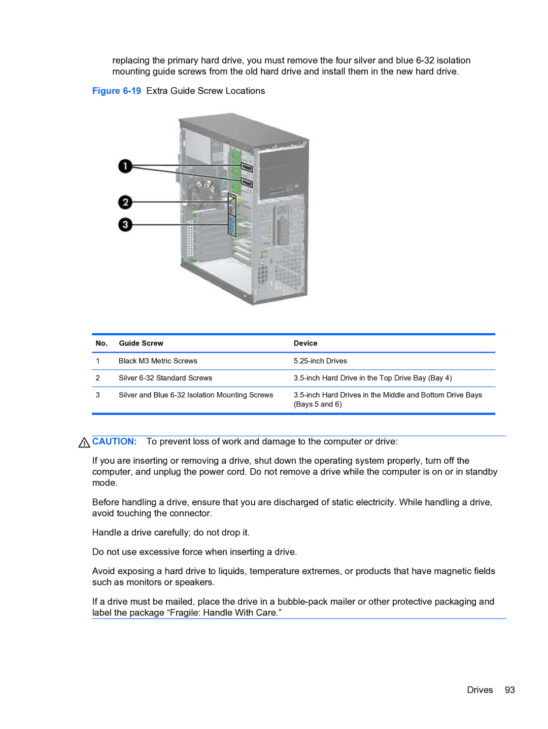 HP 8300e D8C26UTABA manual 19Extra Guide Screw Locations, Guide Screw Device 