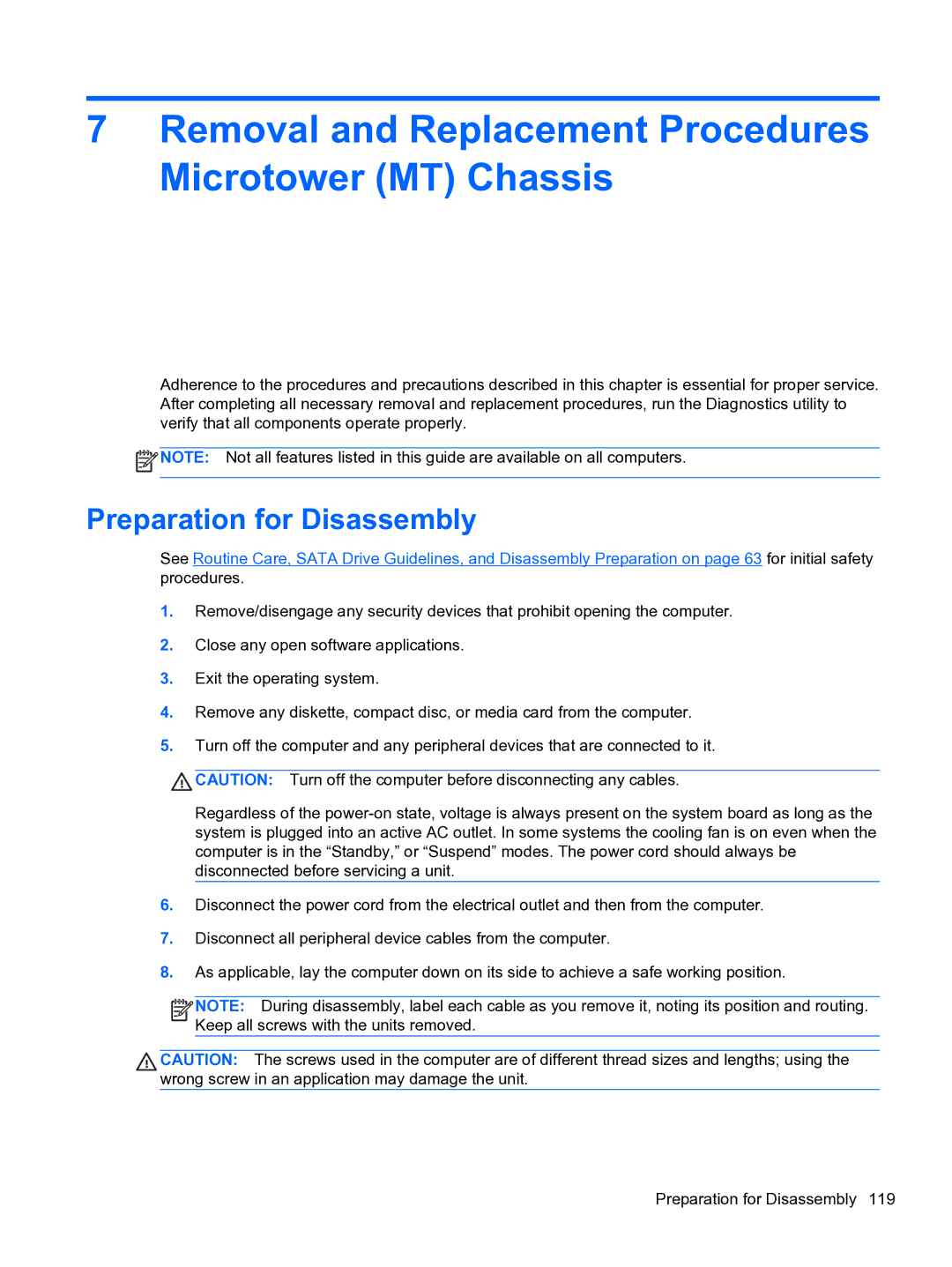 HP 8300e D8C26UTABA manual Removal and Replacement Procedures Microtower MT Chassis 