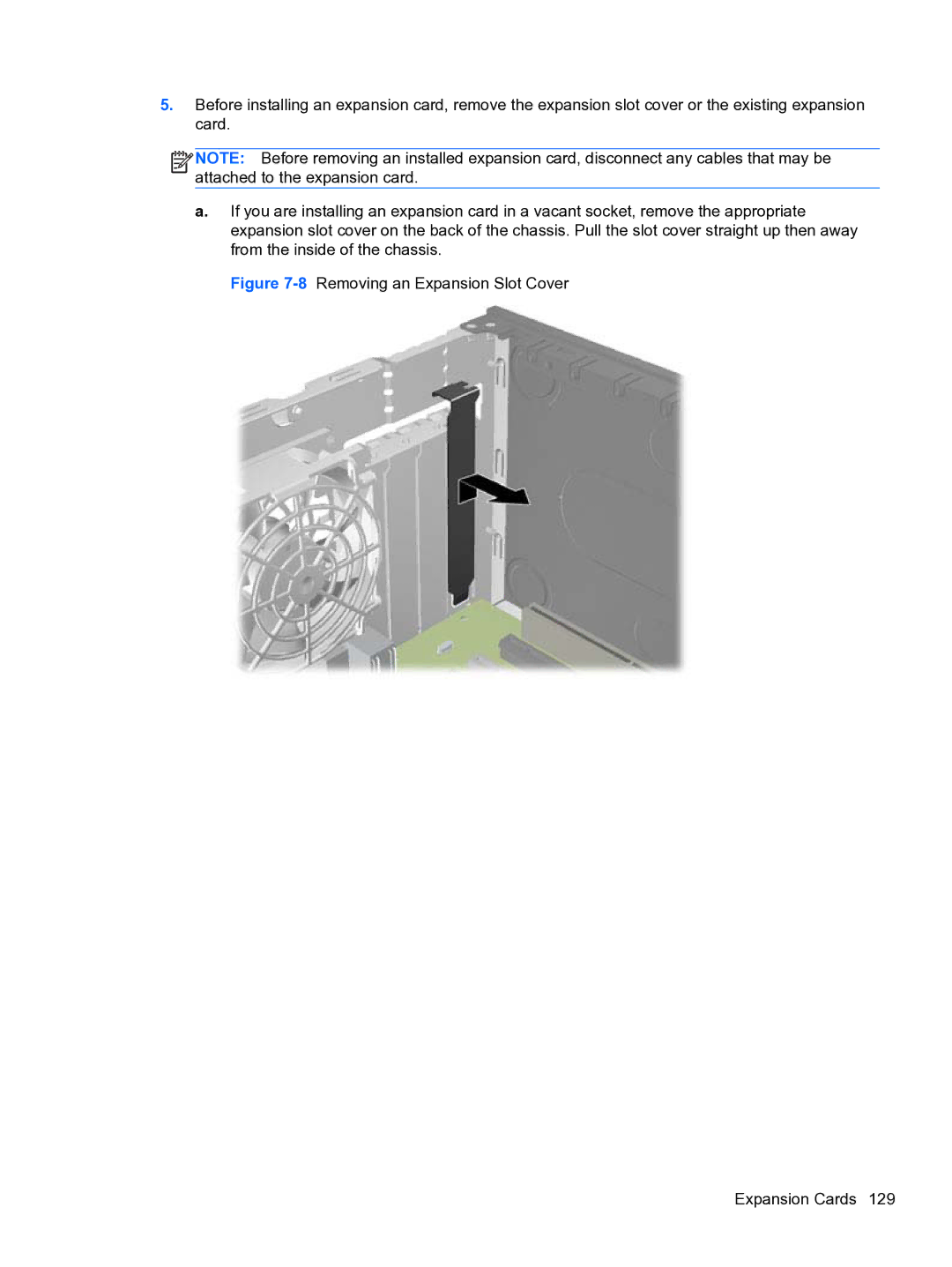 HP 8300e D8C26UTABA manual 8Removing an Expansion Slot Cover Expansion Cards 