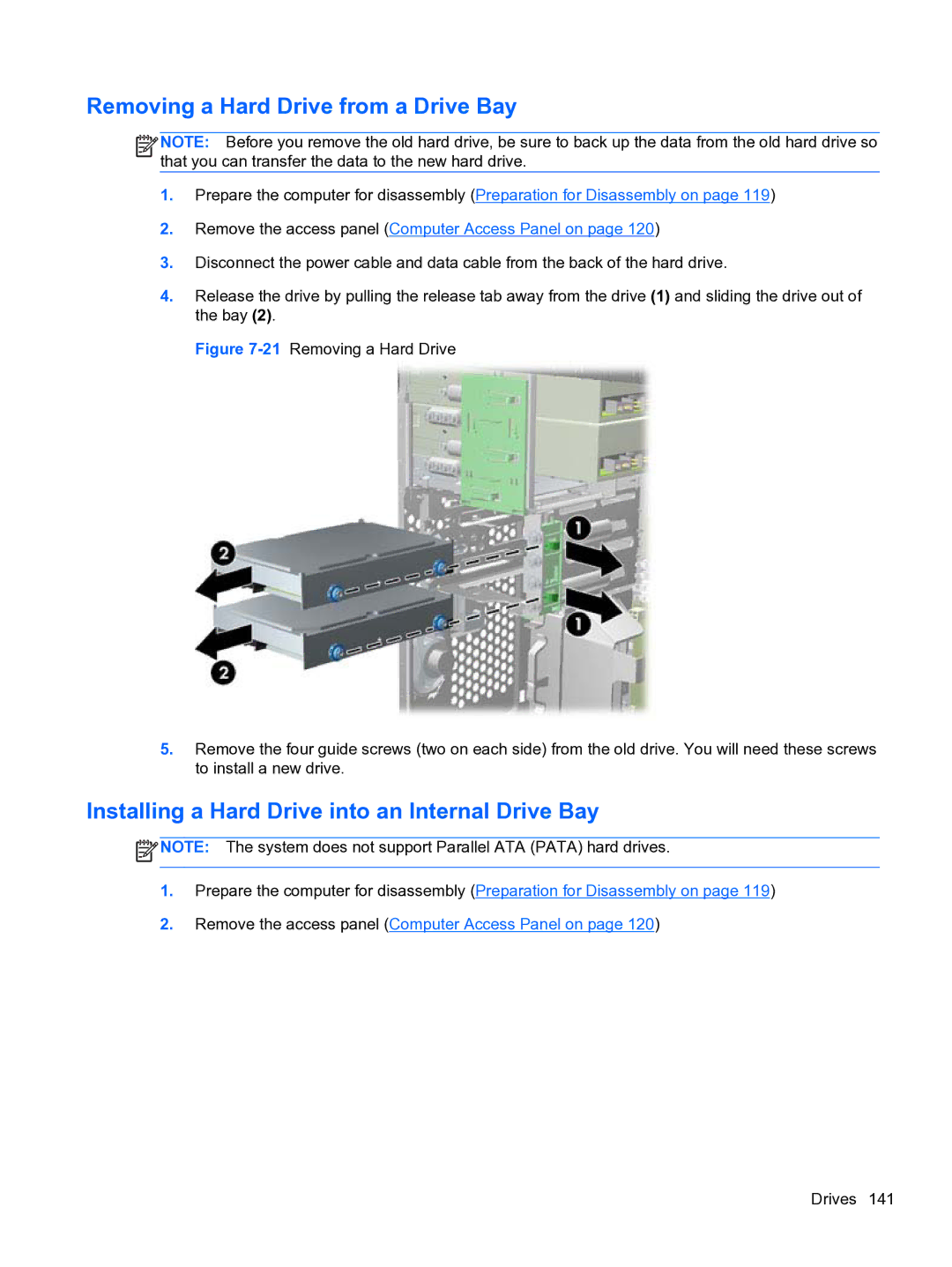 HP 8300e D8C26UTABA manual Removing a Hard Drive from a Drive Bay, Installing a Hard Drive into an Internal Drive Bay 