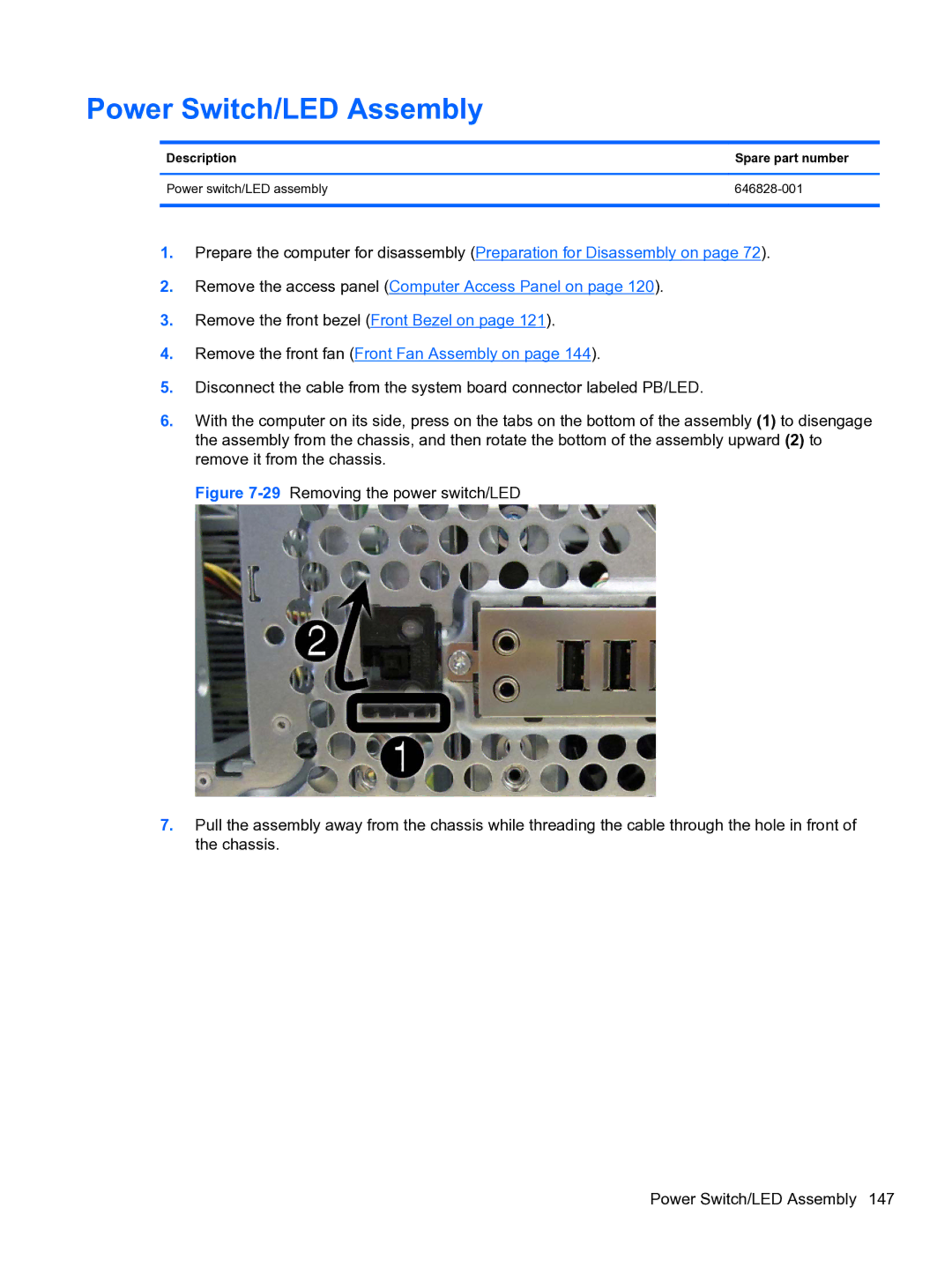 HP 8300e D8C26UTABA manual Power Switch/LED Assembly 