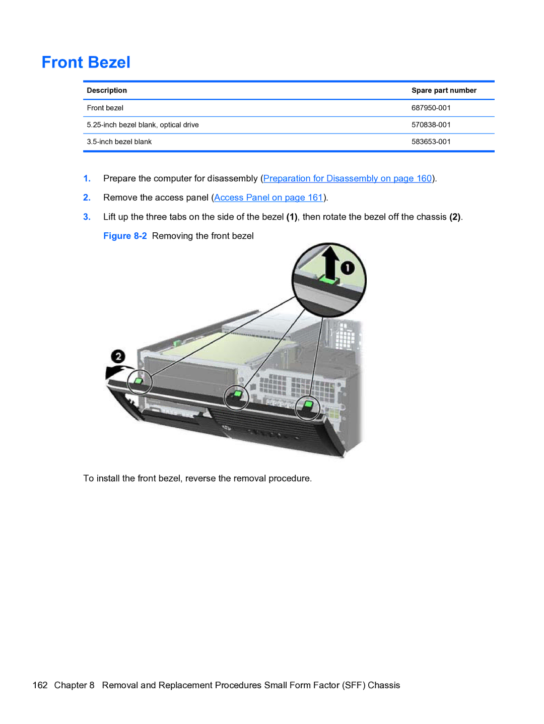 HP 8300e D8C26UTABA manual Front Bezel 