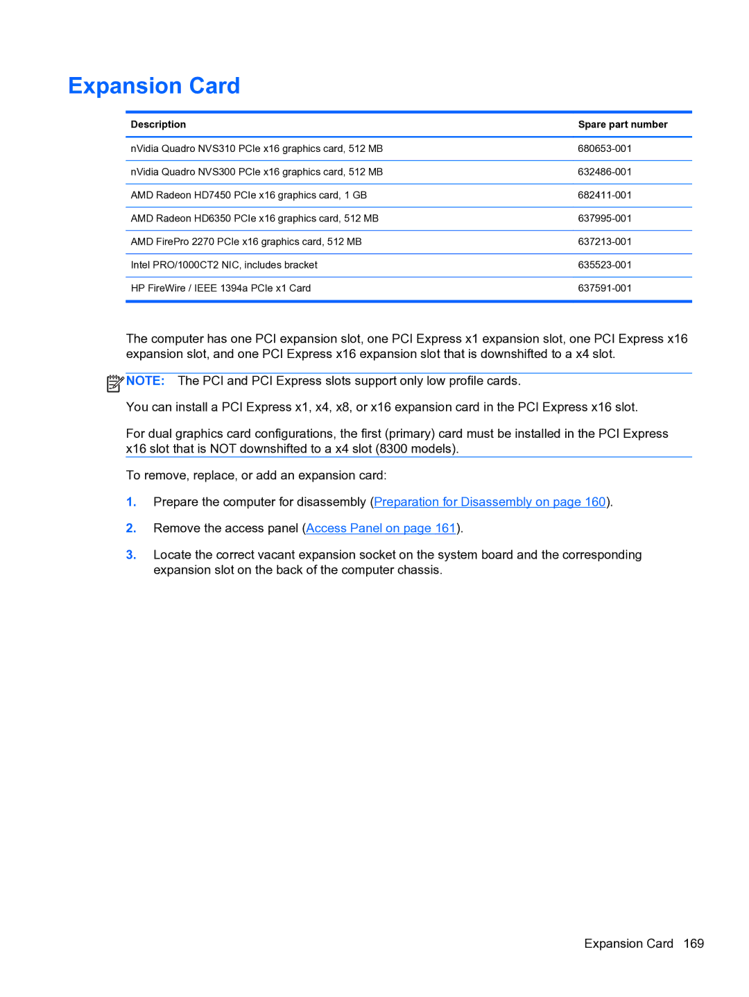 HP 8300e D8C26UTABA manual Expansion Card 