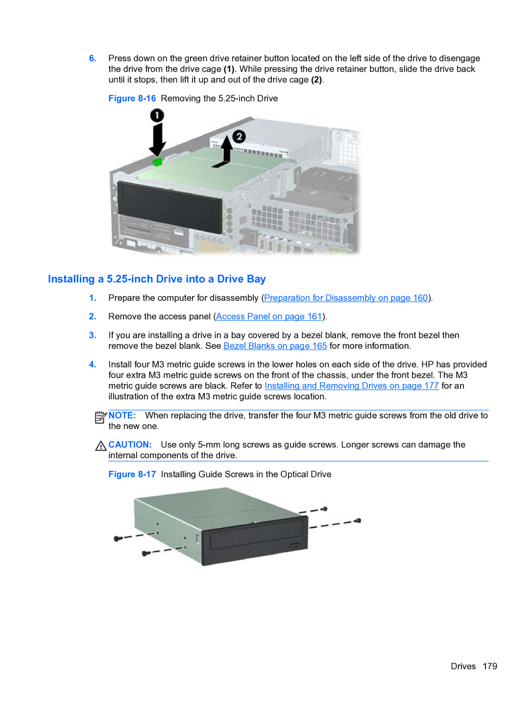 HP 8300e D8C26UTABA manual 16Removing the 5.25-inch Drive 