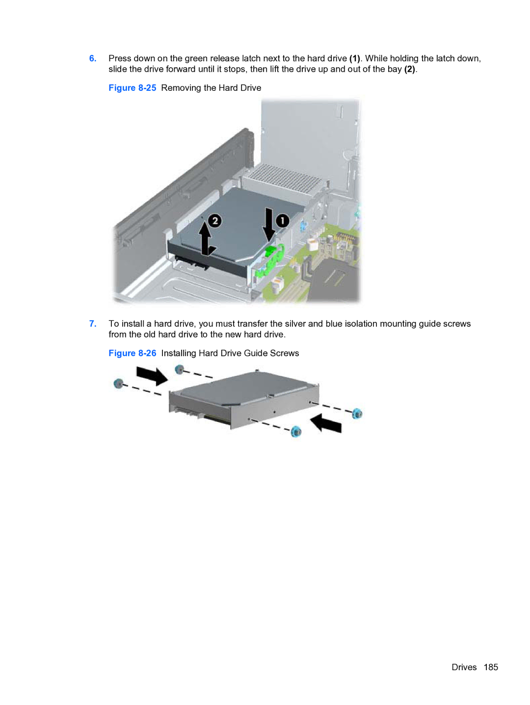 HP 8300e D8C26UTABA manual 26Installing Hard Drive Guide Screws Drives 