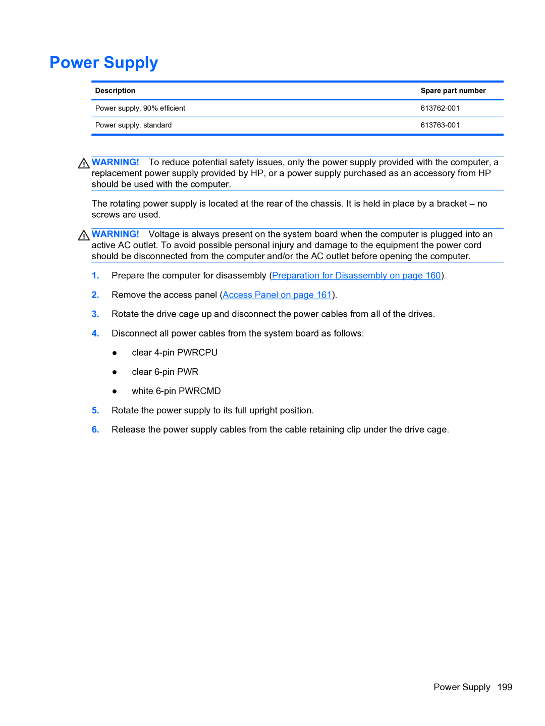 HP 8300e D8C26UTABA manual Power Supply 