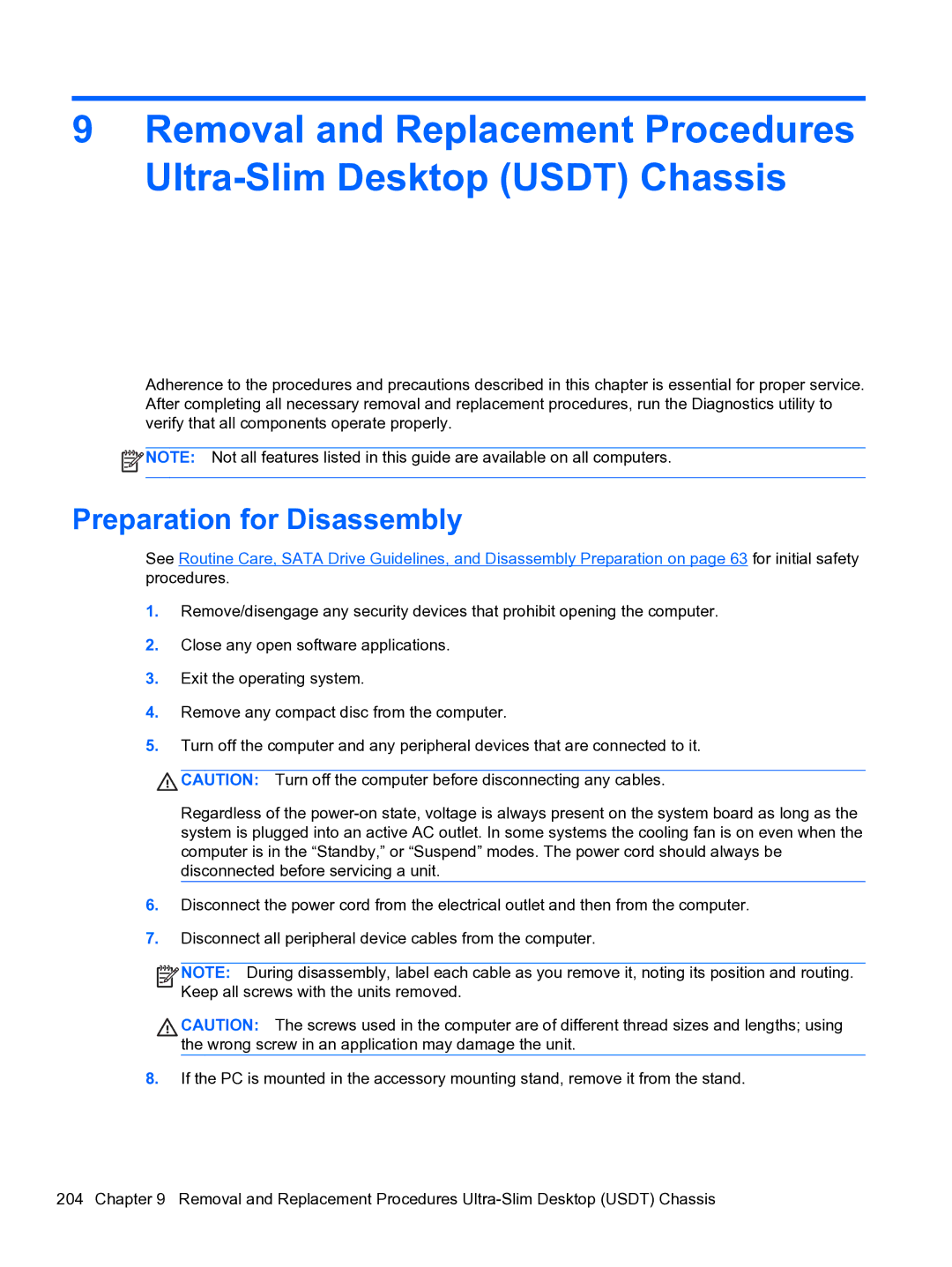 HP 8300e D8C26UTABA manual Preparation for Disassembly 