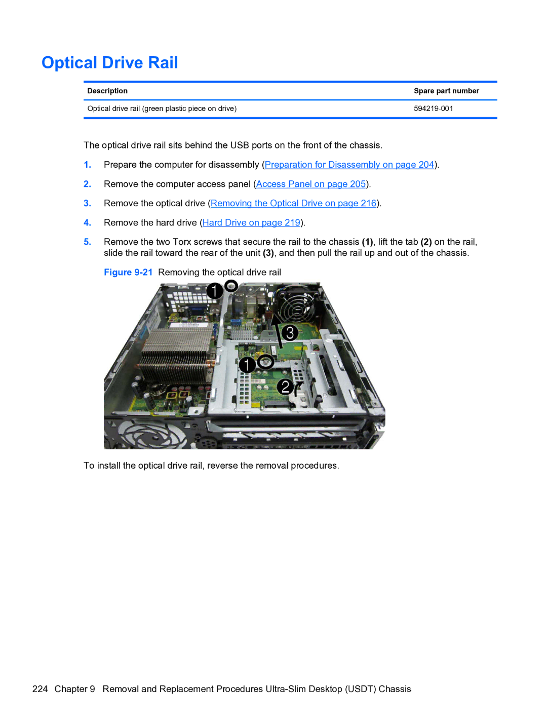 HP 8300e D8C26UTABA manual Optical Drive Rail 