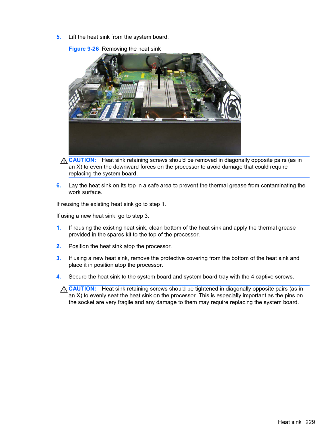 HP 8300e D8C26UTABA manual Lift the heat sink from the system board 