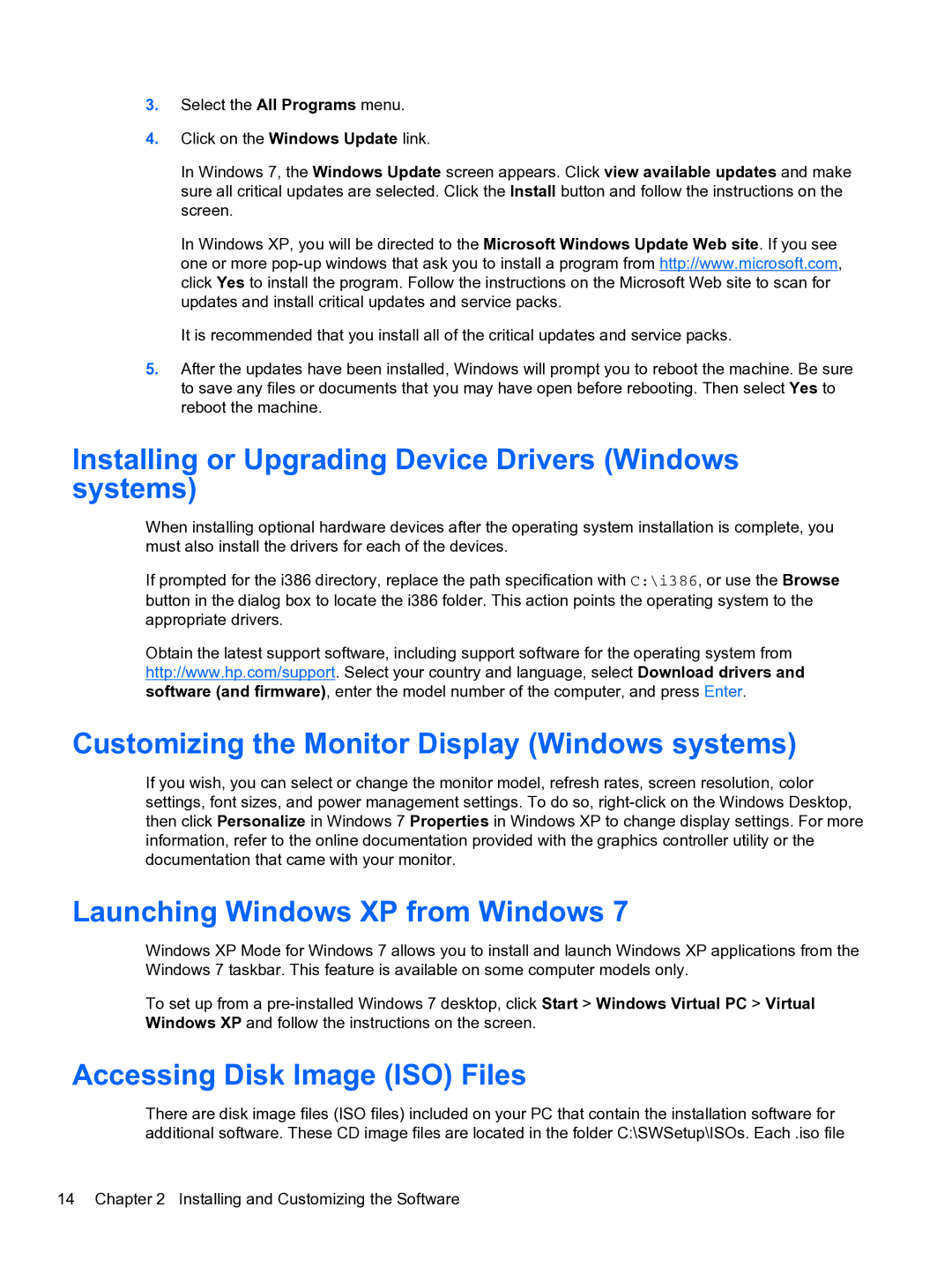 HP 8300e D8C26UTABA manual Installing or Upgrading Device Drivers Windows systems, Launching Windows XP from Windows 