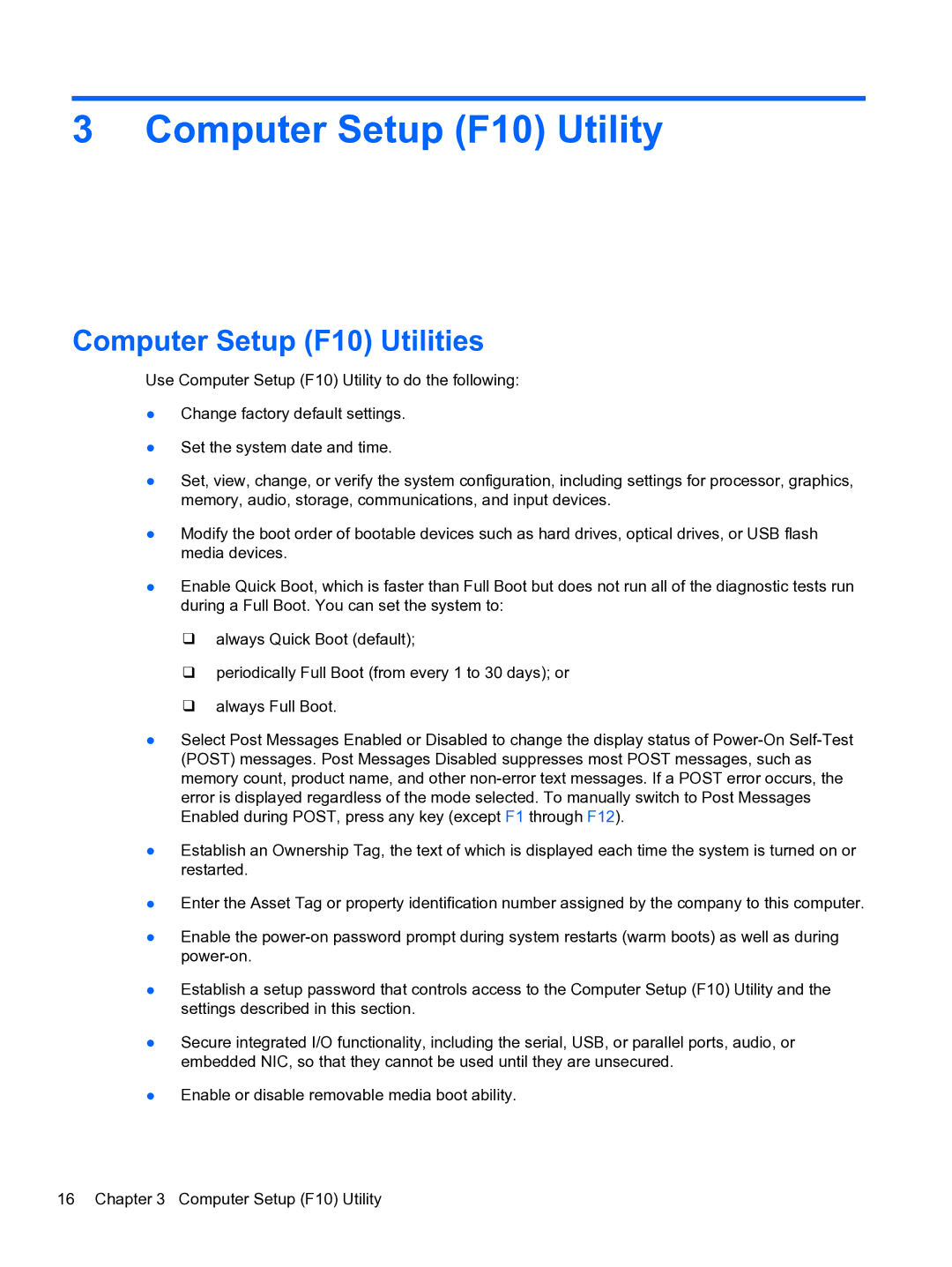 HP 8300e D8C26UTABA manual Computer Setup F10 Utility, Computer Setup F10 Utilities 