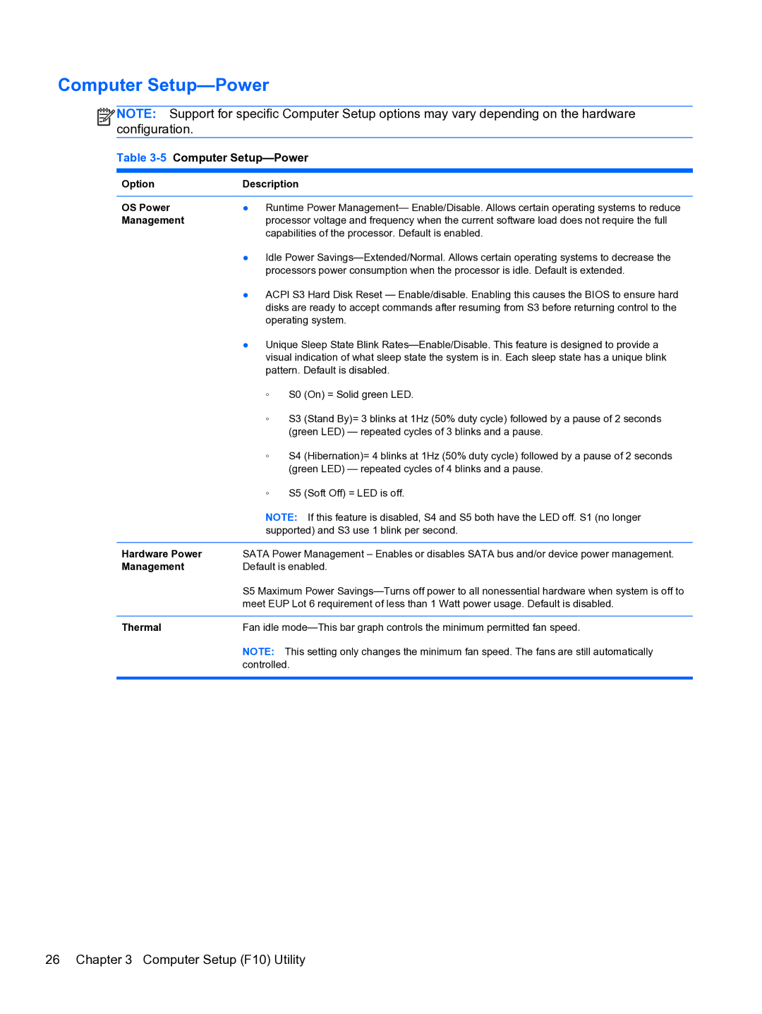 HP 8300e D8C26UTABA manual 5Computer Setup-Power 