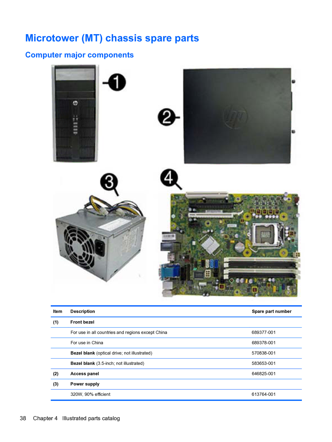 HP 8300e D8C26UTABA manual Microtower MT chassis spare parts, Computer major components 