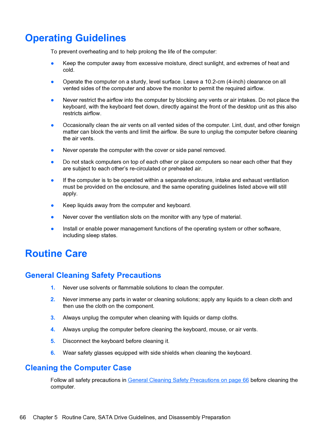 HP 8300e D8C26UTABA Operating Guidelines, Routine Care, General Cleaning Safety Precautions, Cleaning the Computer Case 