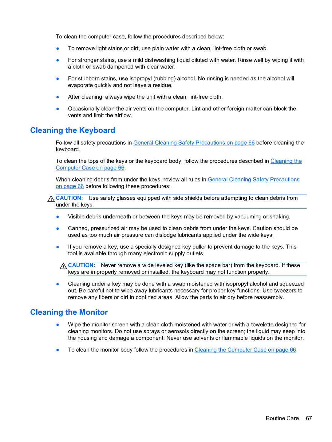 HP 8300e D8C26UTABA manual Cleaning the Keyboard, Cleaning the Monitor 